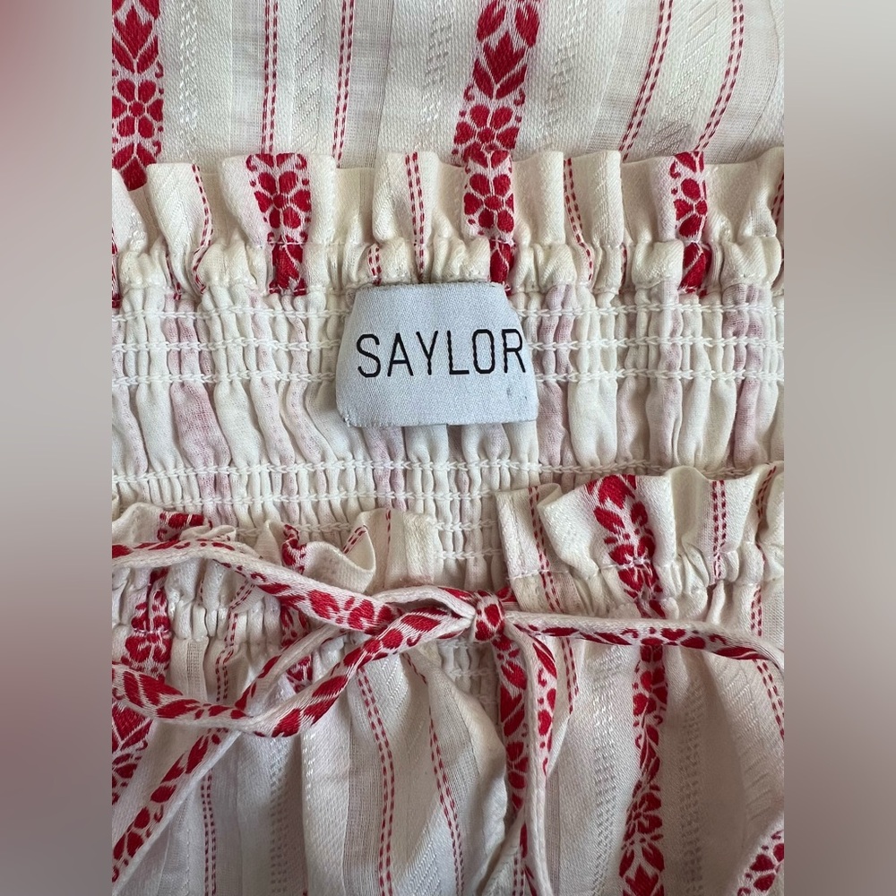 SAYLOR Red and Ivory Smocked Waist 2-Piece Midi Dress - Picture 8 of 9